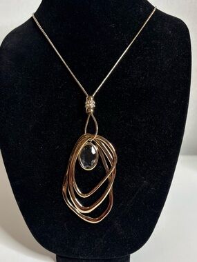 Premier Designs Gold-Tone Multi-Loop Pendant Necklace with Clear Stone